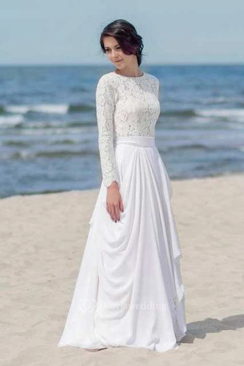 Vestido de novia de gasa, satén, encaje, botones y cremallera view 5