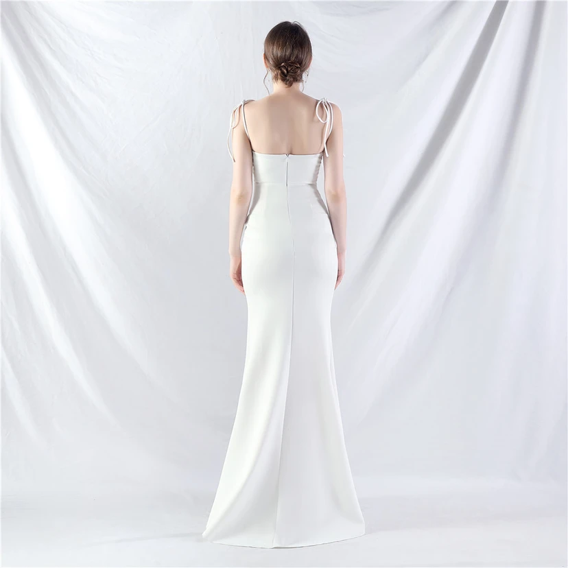 Double-Binding Waist-Shaped Ears Adjustable Satin Evening Dress view 46