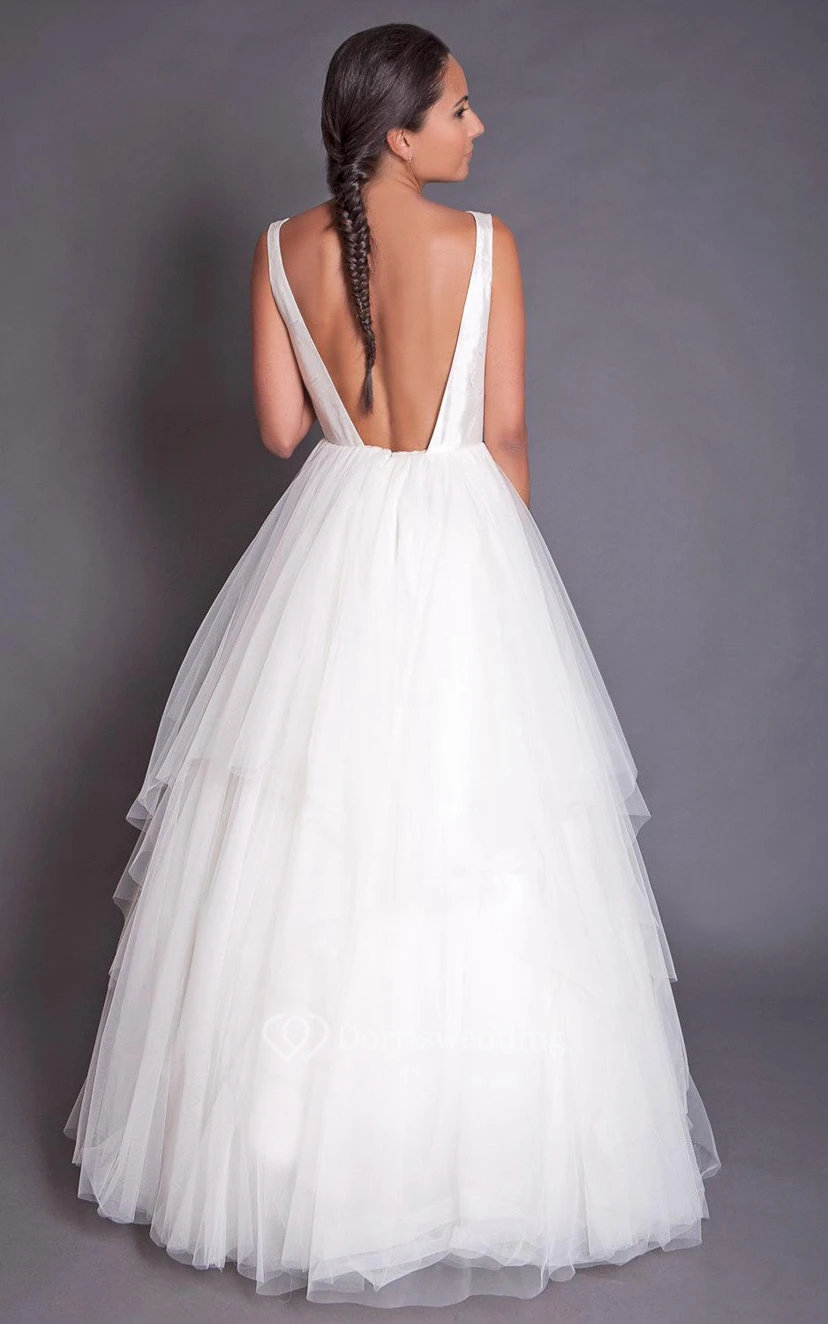 High Neck Sleeveless A-Line Tulle Dress With Tiers view 3