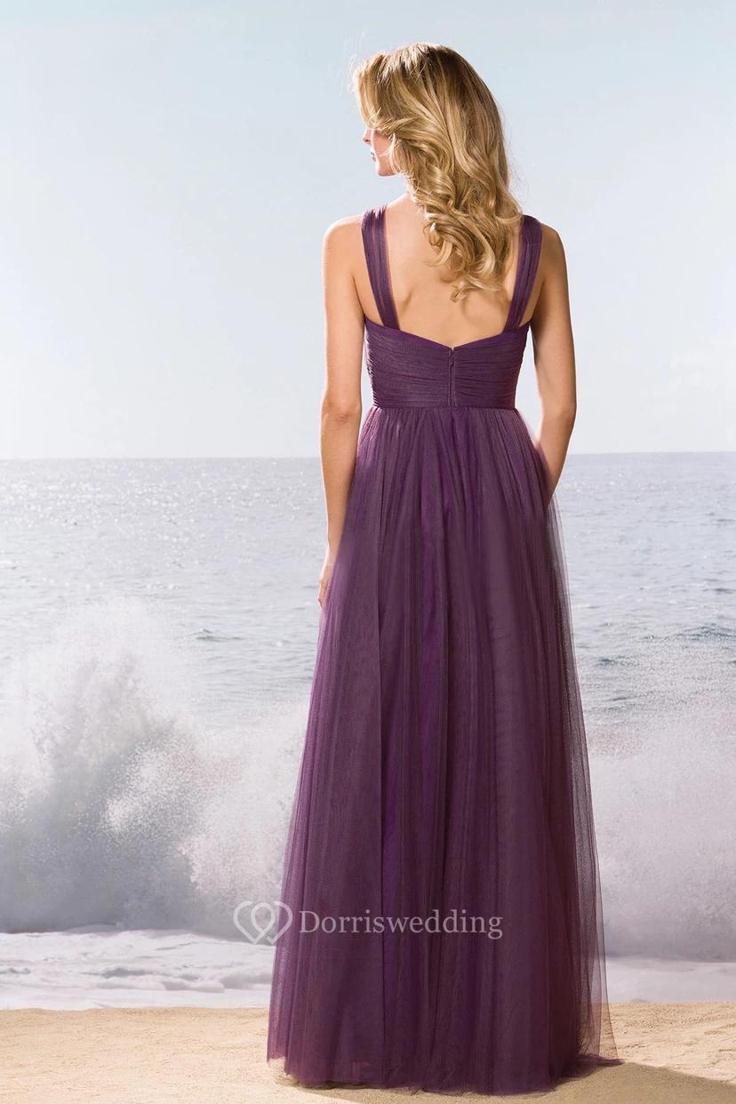 Sleeveless A-Line Tulle Bridesmaid Dress With Crisscross Style view 2