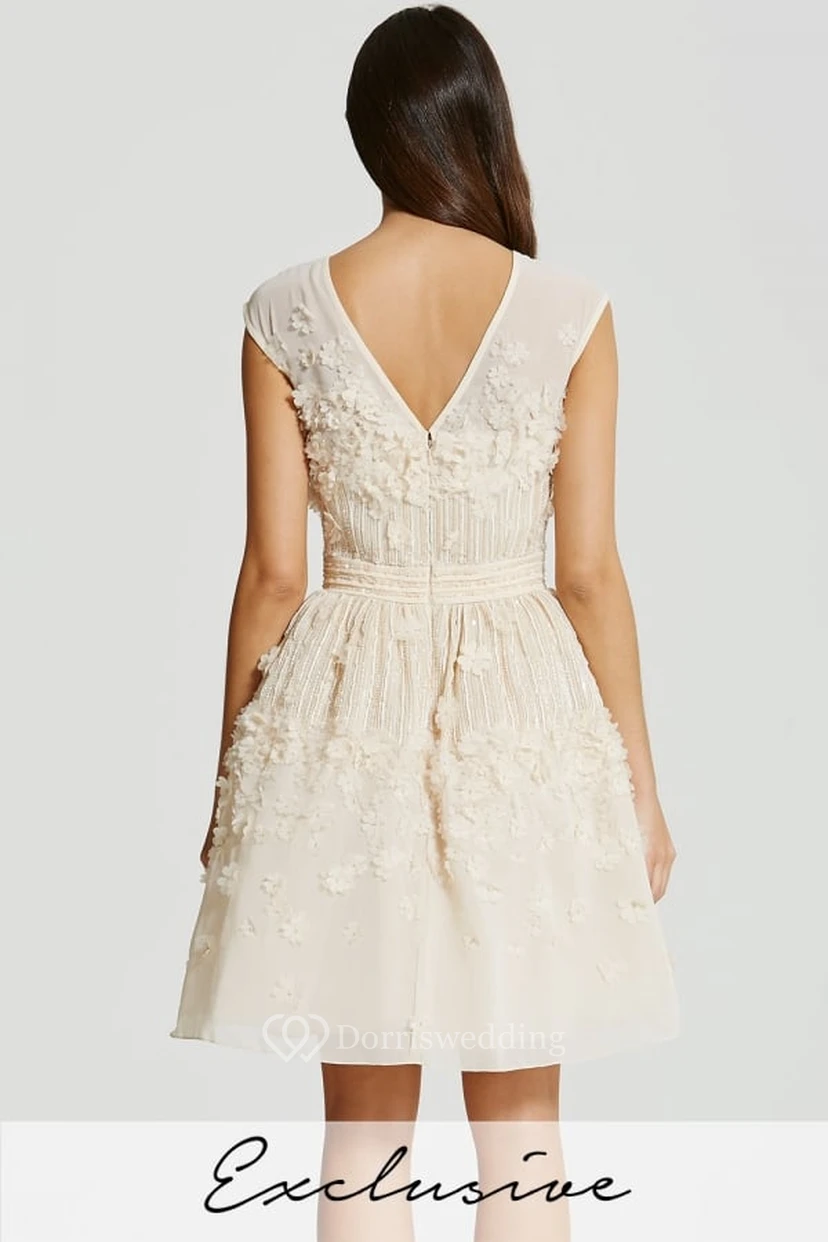 Short A-Line Floral Jewel Neck Sleeveless Chiffon Bridesmaid Dress view 2