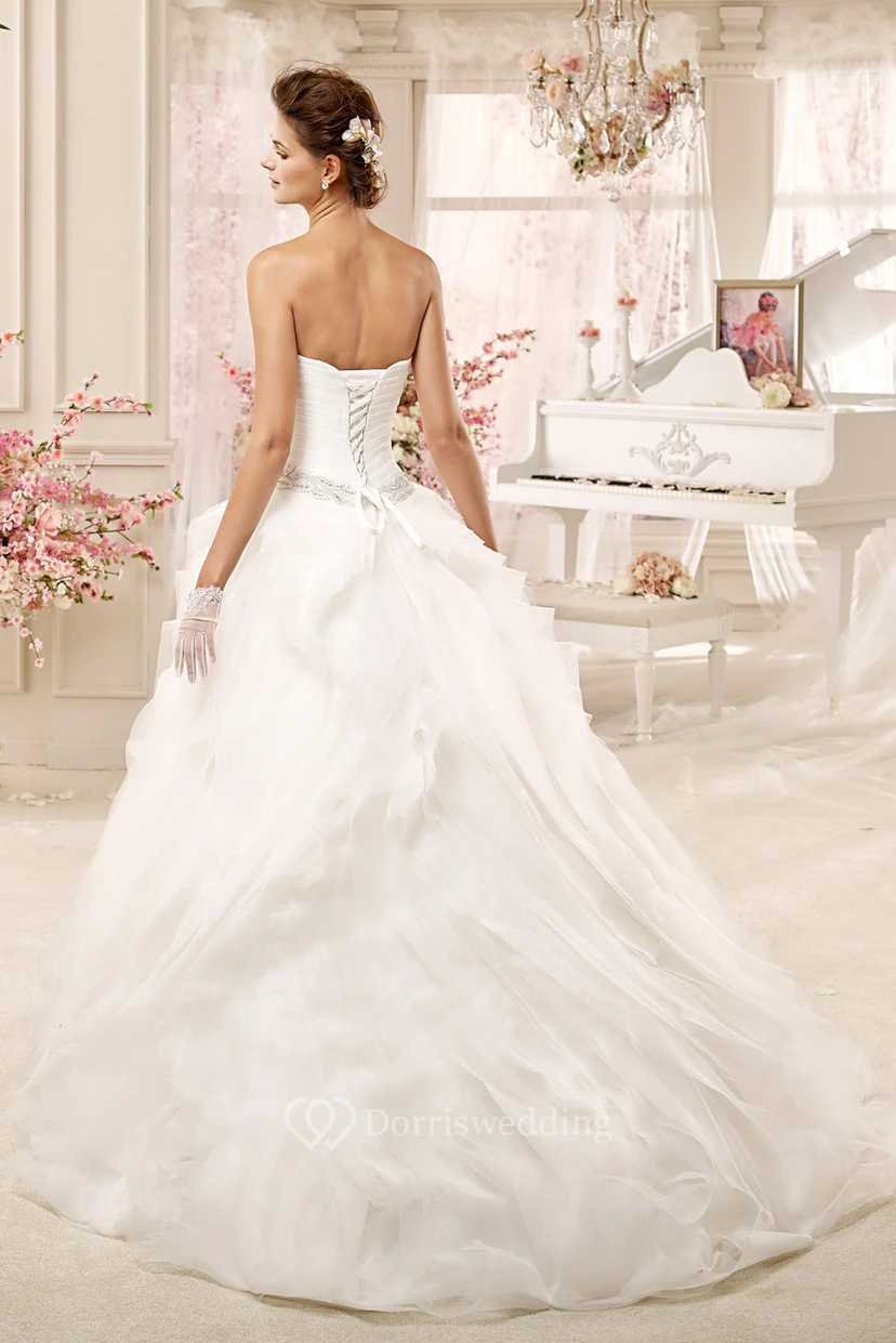 Sweetheart Ruching Wedding Gown with Beaded Belt and Pleated Bodice view 2