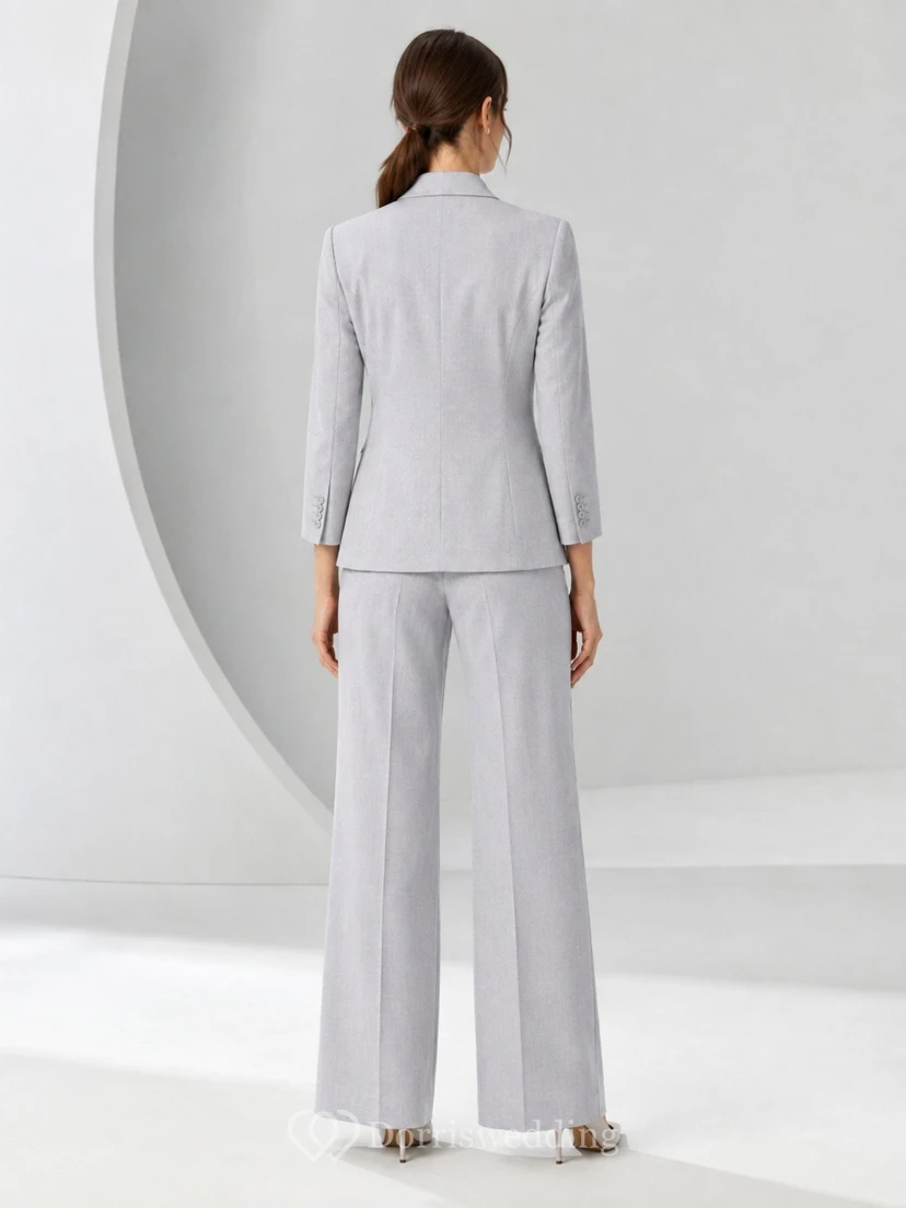 Steel Grey Notched Long Sleeve Two Piece Formal Pant Suit view 2