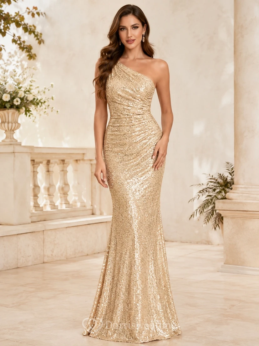 Gold Sequin Gown Formal Evening Floor-length Polished Occasion Dress view 2