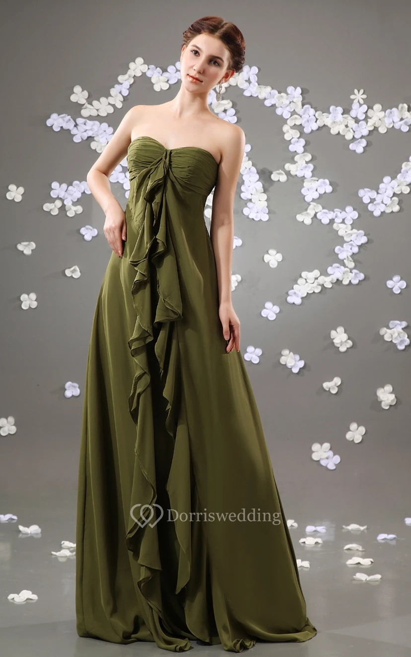 Chiffonkleid in Bodenlänge mit herzförmigem Herzausschnitt und fließenden Rüschen view 2