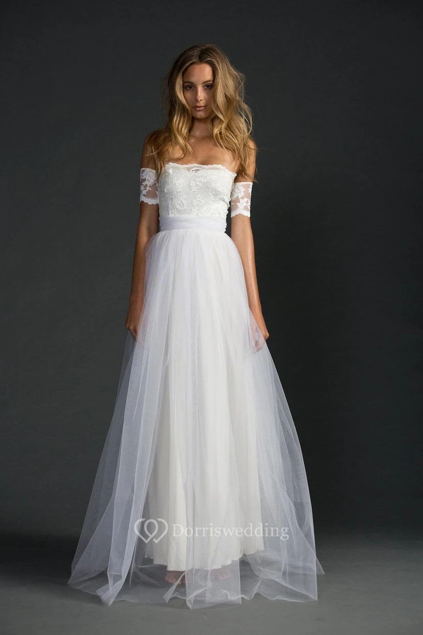Off-The-Shoulder A-Line Tulle Dress With Lace Bodice view 3