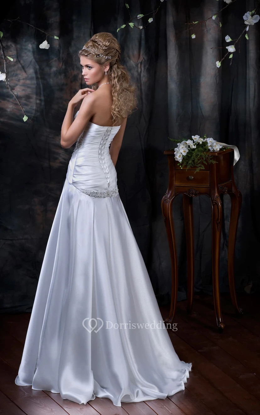 Sheath Floor-Length Sweetheart Sleeveless Corset-Back Satin Dress With Beading And Ruching view 2