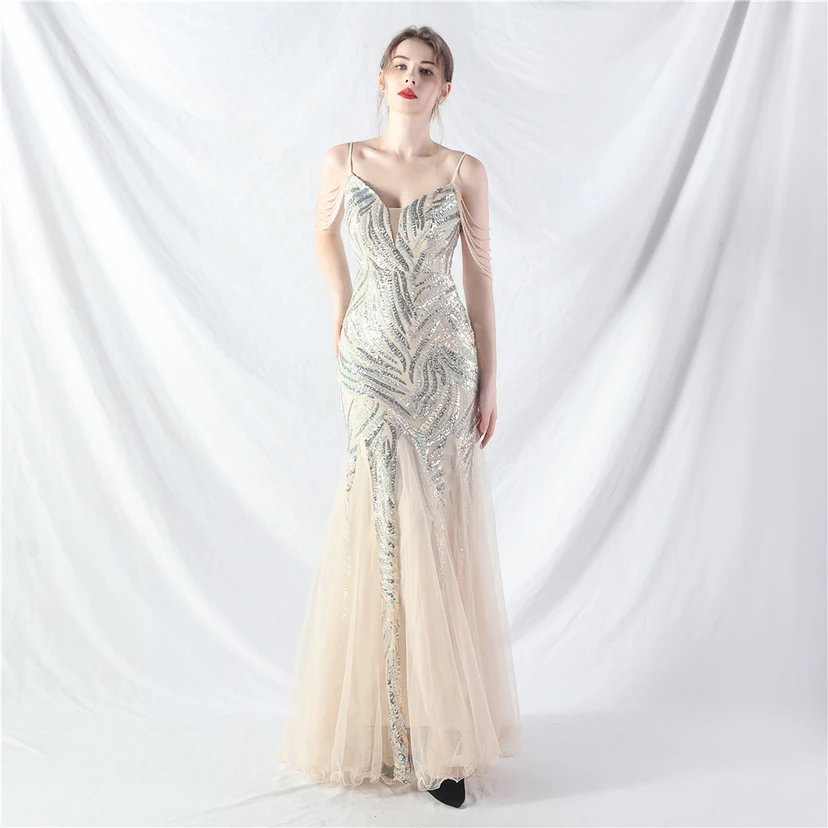 Layered Beads Spliced ​​Mesh High-End Evening Dress view 27