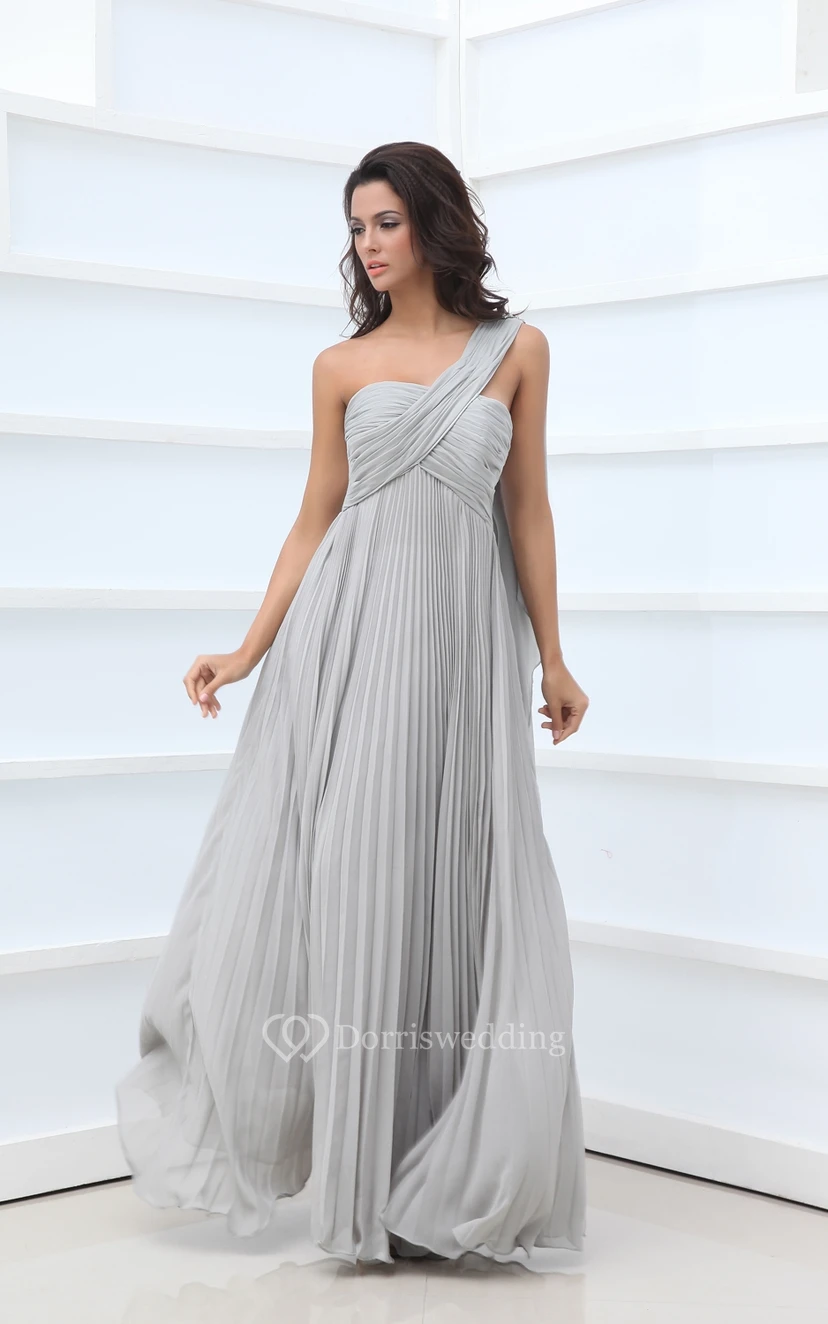 Vintage-Chiffonkleid im Empire-Stil mit One-Shoulder-Ausschnitt und Kristallverzierungen view 2
