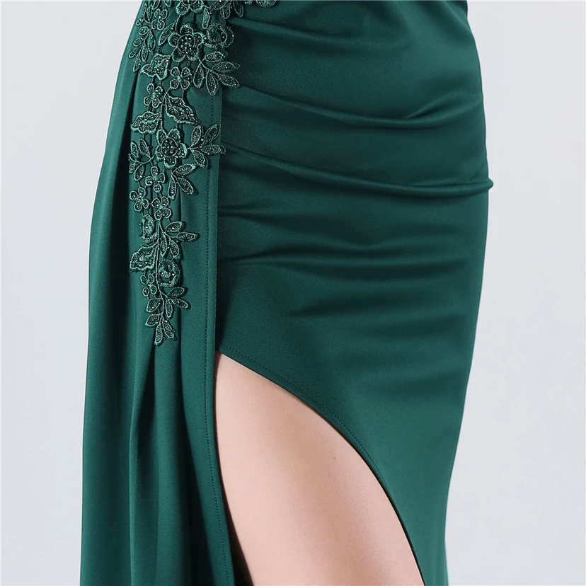 Heavy Hot Diamonds And Flower-Set Waisted Fishbone Satin Evening Dress Annual Meeting Wedding view 63