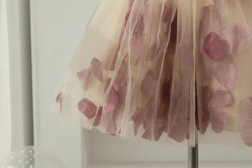 Two-Tone Satin A-line Short Tulle Floral Flowergirl Dress with Petals view 4
