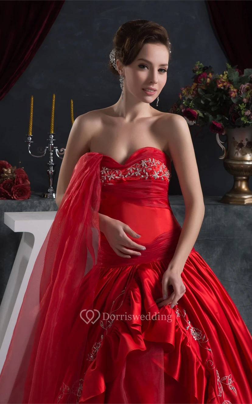 Flamboyant Ruched Sweetheart Draping and Ball-Gown With Embroideries view 4