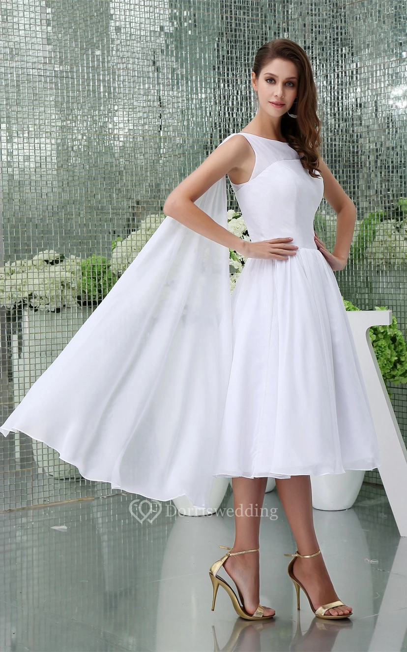 Sleeveless A-Line Tea-Length Chiffon Dress With Pleats view 3