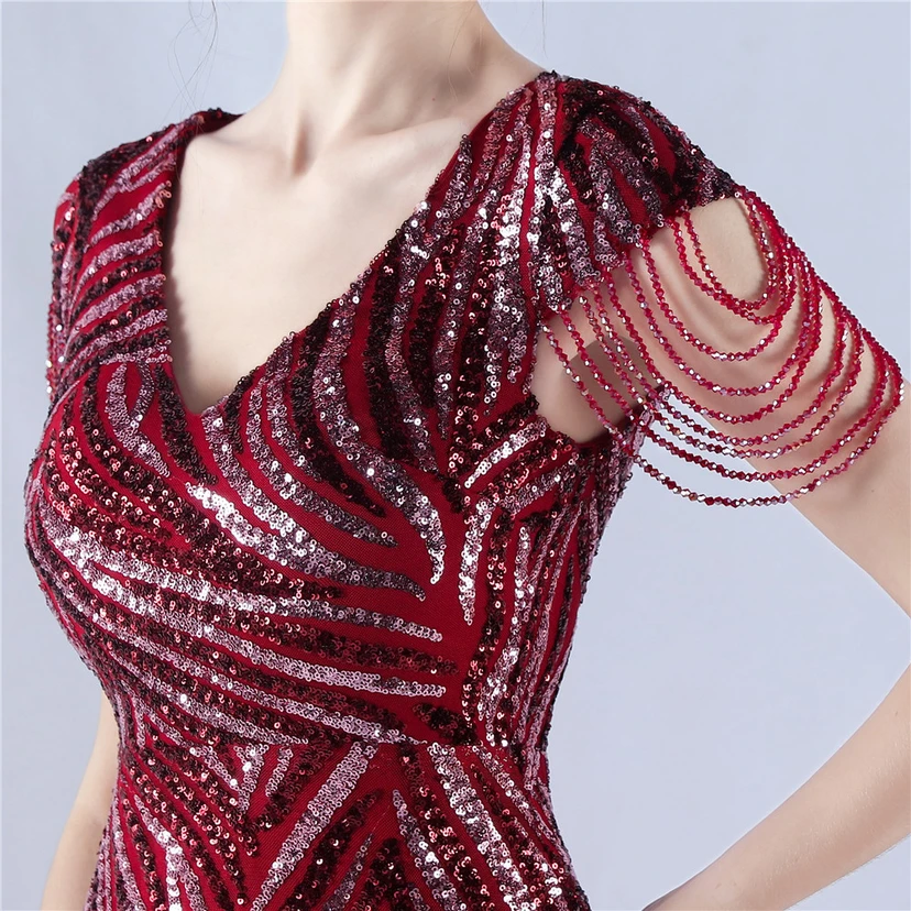 A-Line Big Swing Dress Skirt Encrypted Sequined Craft Beaded Evening Dress view 27