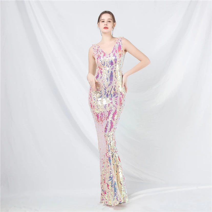 Robe de soirée longue à sequins irisés, nouvelle création view 2