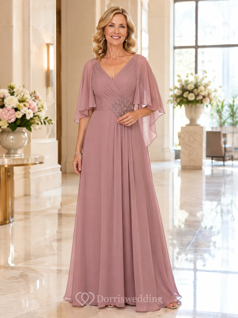 Brautmutterkleid aus Chiffon in Altrosa