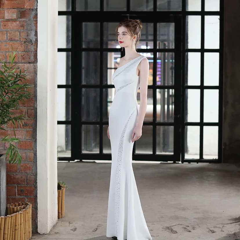 Toast Dress Bride Long One-Shoulder Thank-You Banquet Slim Fishtail Skirt Wedding Car Model Exhibition Dress view 20