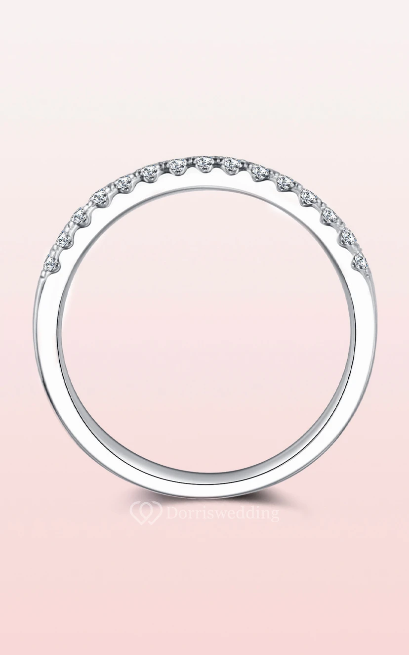 Shared Prong Set Dainty 925 Sterling Silver Wedding Rings view 3