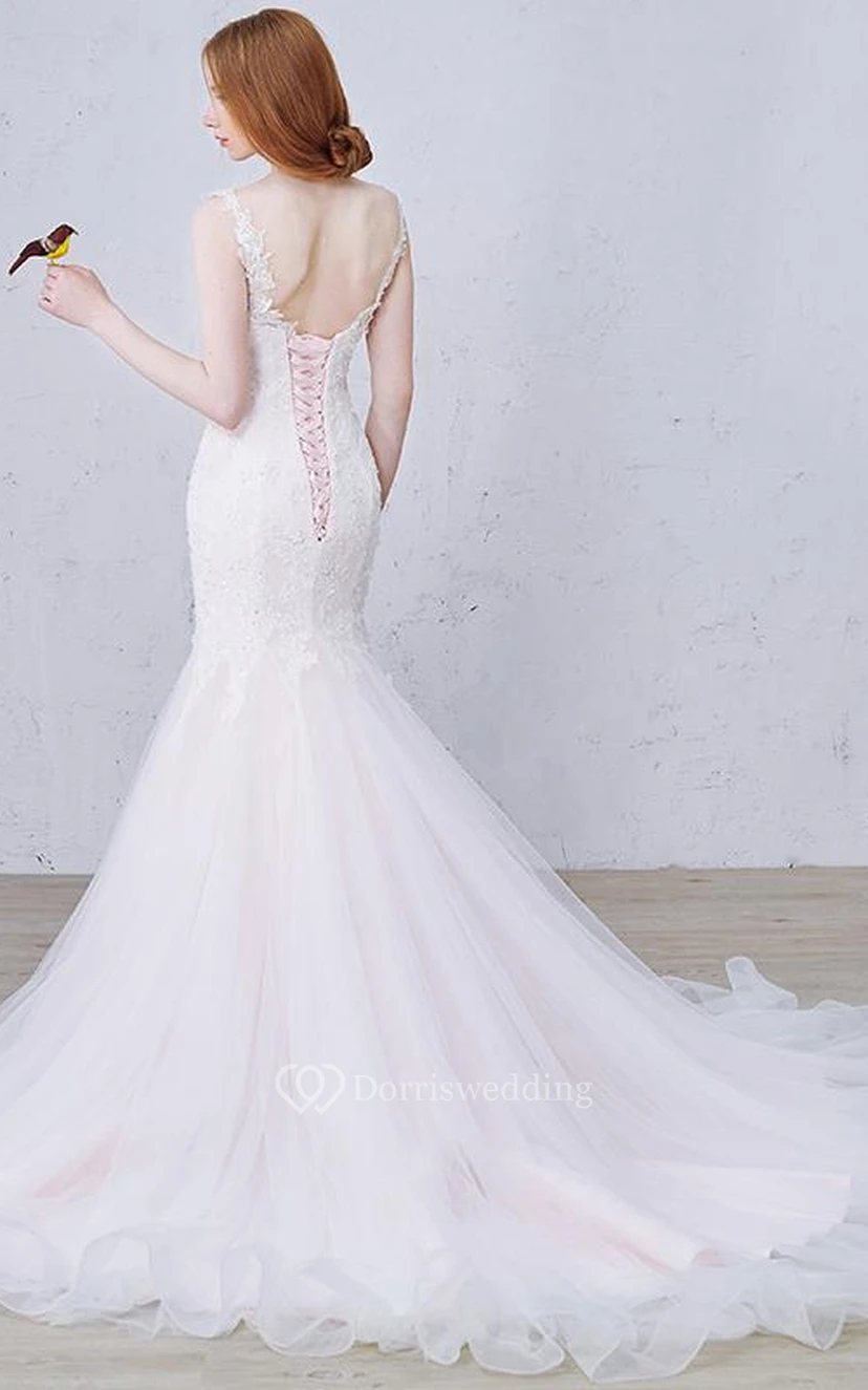 Mermaid Scoop Sleeveless Draping Bridal Dress view 5