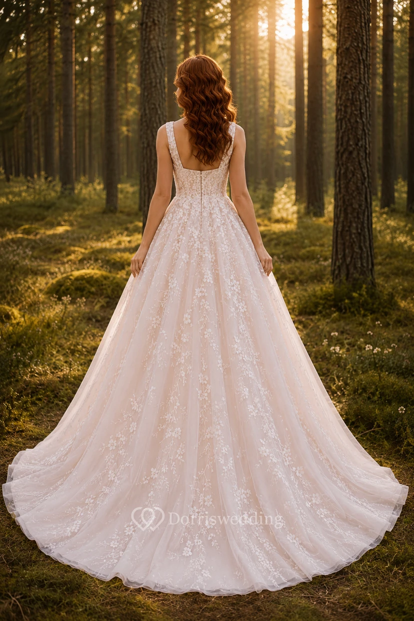Ballkleid mit quadratischem Ausschnitt und Spitze für die Hochzeit view 2
