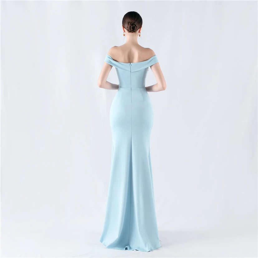 Robe de soirée classique asymétrique en satin à queue de poisson view 42