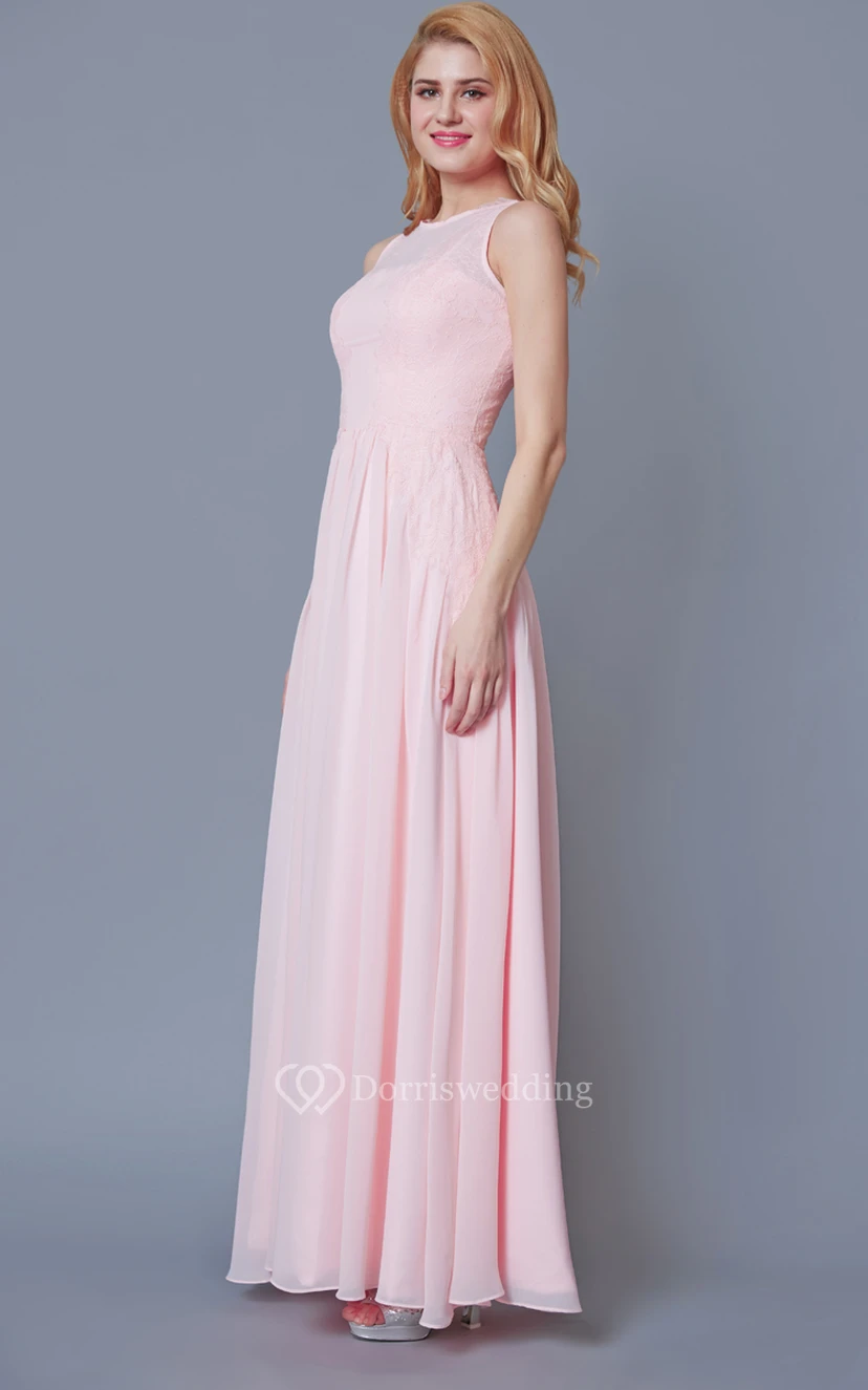 Sleeveless Scoop Neck A-line Chiffon Dress With Lace Detailing view 5