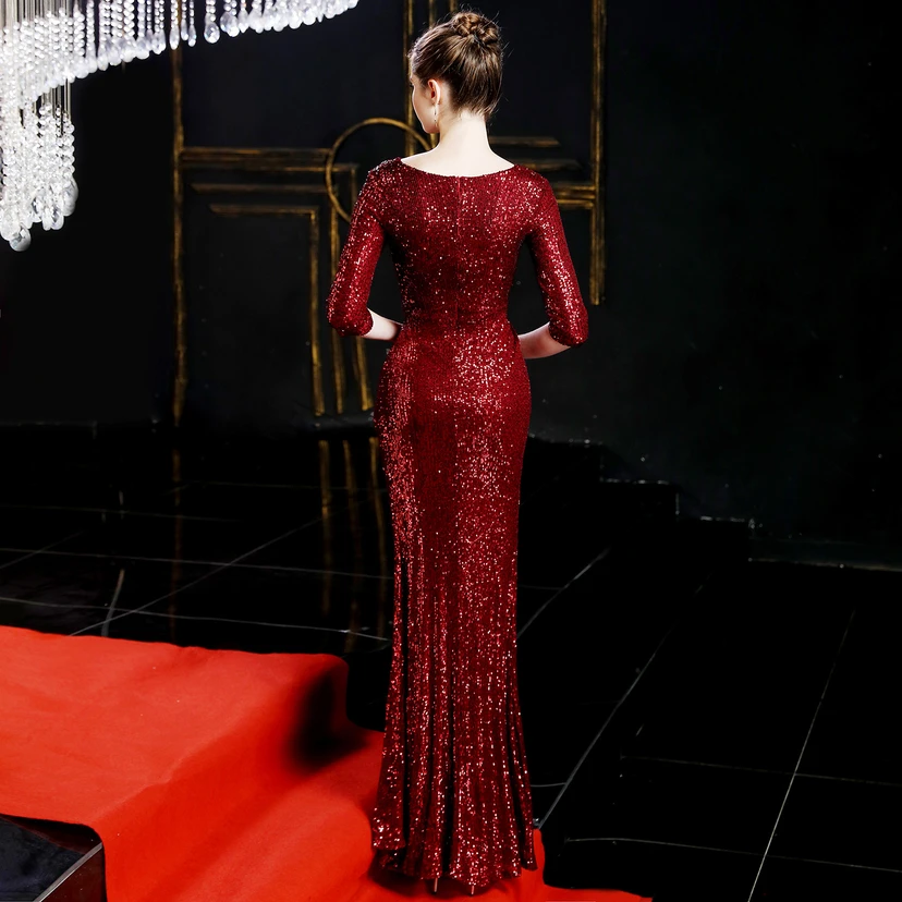 Elegantes, langes Paillettenkleid im Meerjungfrauenstil mit langen Ärmeln – ein echter Hingucker! view 33