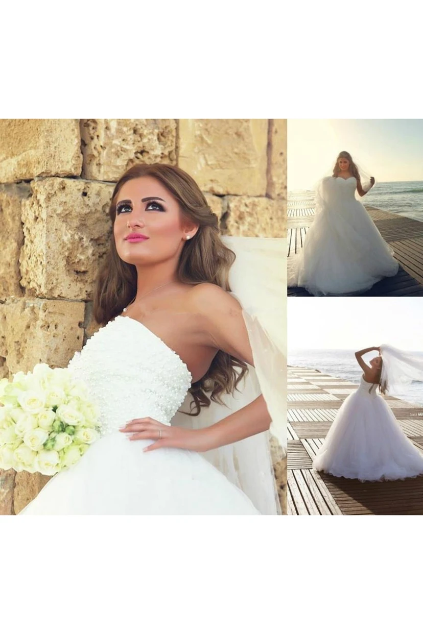 Timeless Tulle Beadings White Wedding Dress Plus Size Lace-up Sweetheart view 5