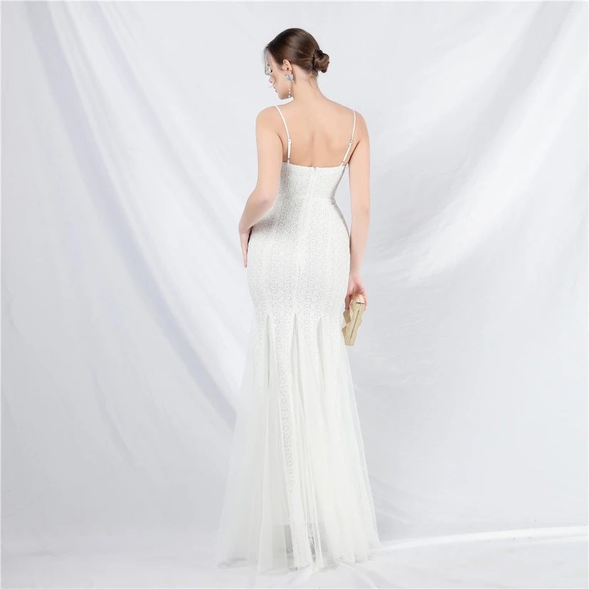 Craft Ostrich Feather Mesh Sequined Long Evening Dress view 6