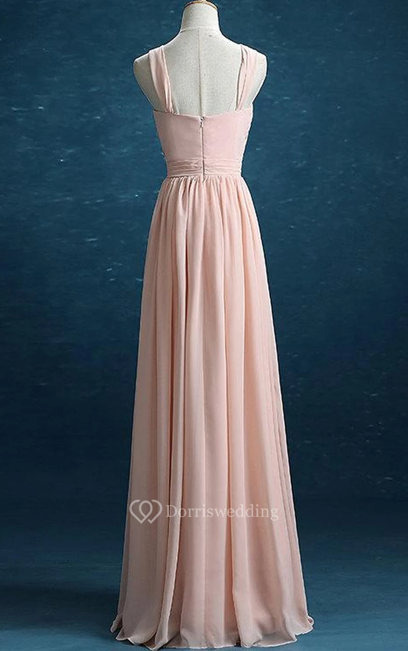 Strapped Chiffon&Satin Dress With Pleats view 2