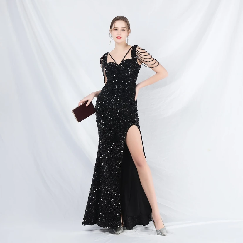 Ladies And Celebrities Formal Occasions Velvet-Bottomed Hand-Beaded Long Evening Dress view 58