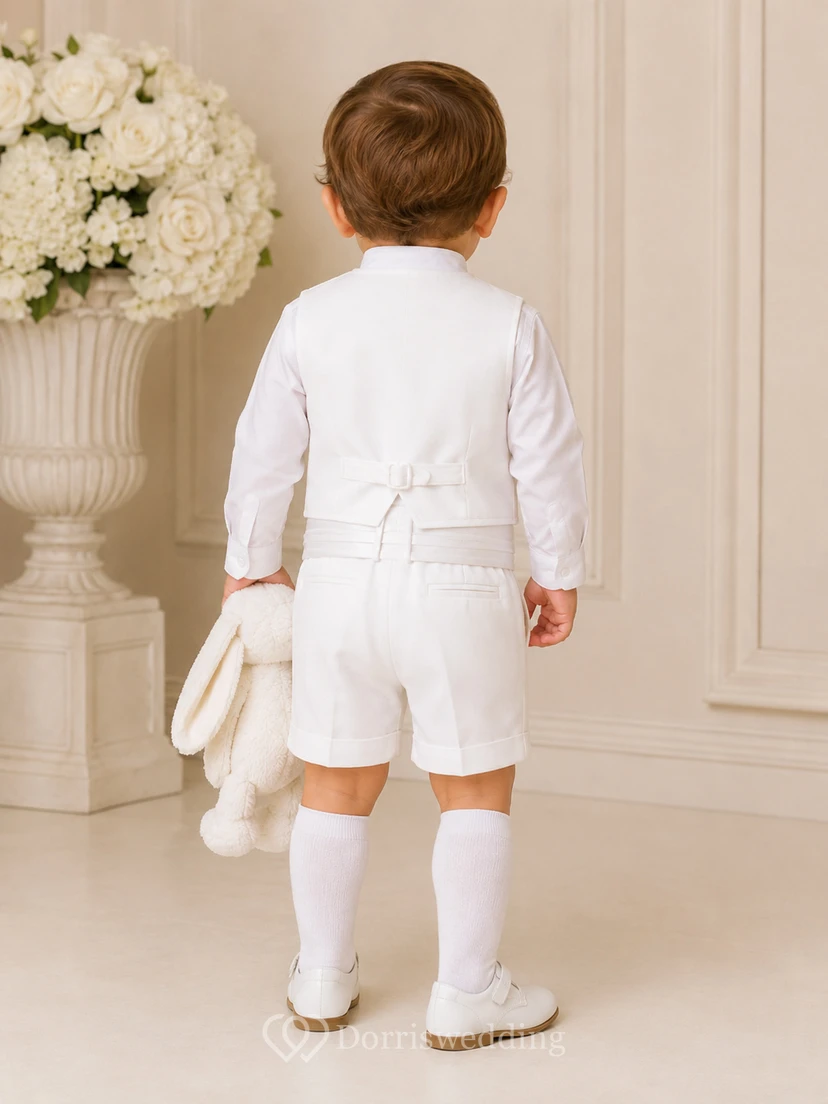 White Button Vest Bow Tie Short Formal Christening Set for Baby Boy view 2