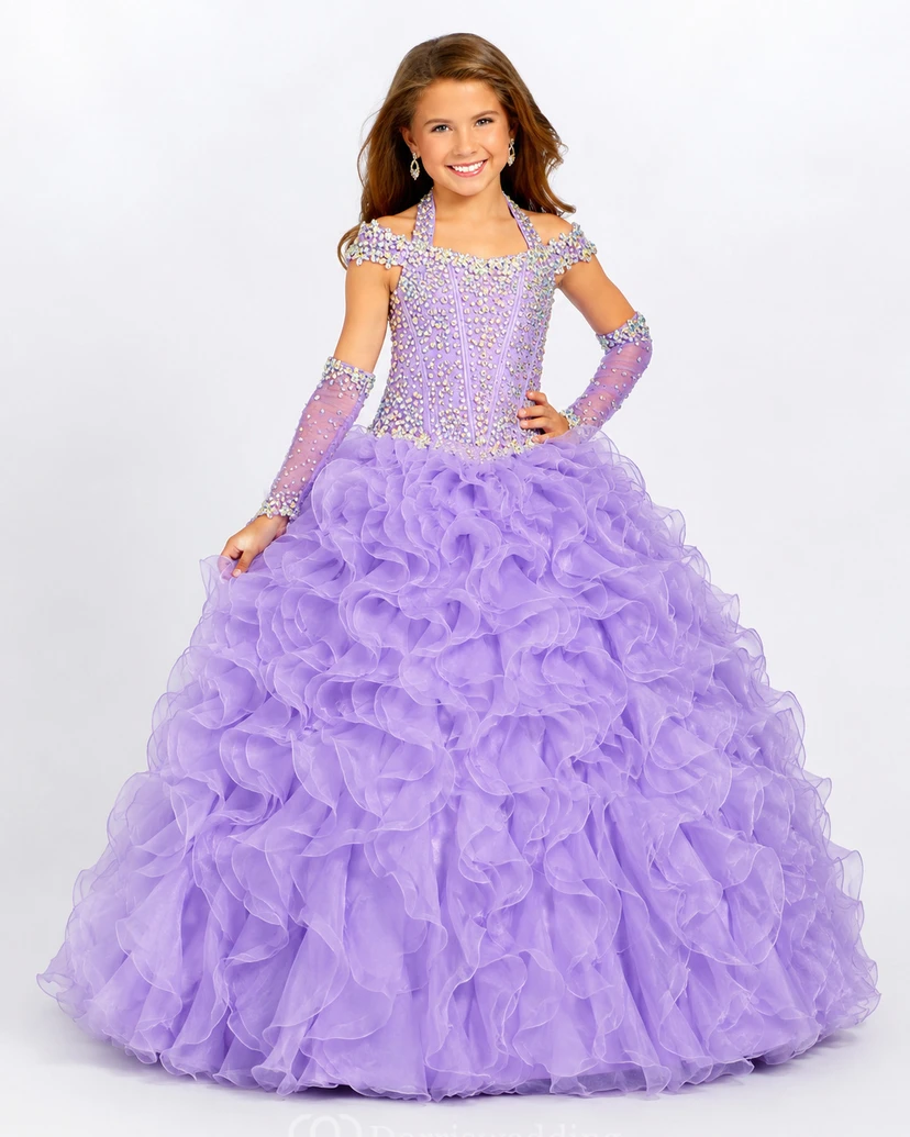 Ruffle Ball Gown Halter Corset Flower Girl Dress with Beading view 6