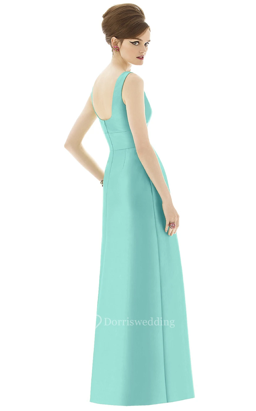 Sex Sleeveless Floor-length Satin Dress With Keyhole Back and Notched Neckline view 2