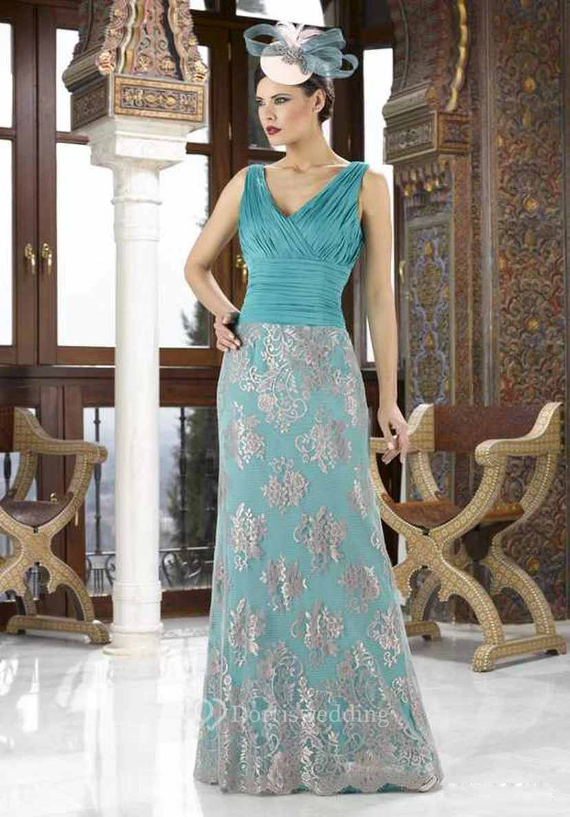 Robe de mère de la mariée en tulle à col rond et manches courtes appliquées, avec cape view 2