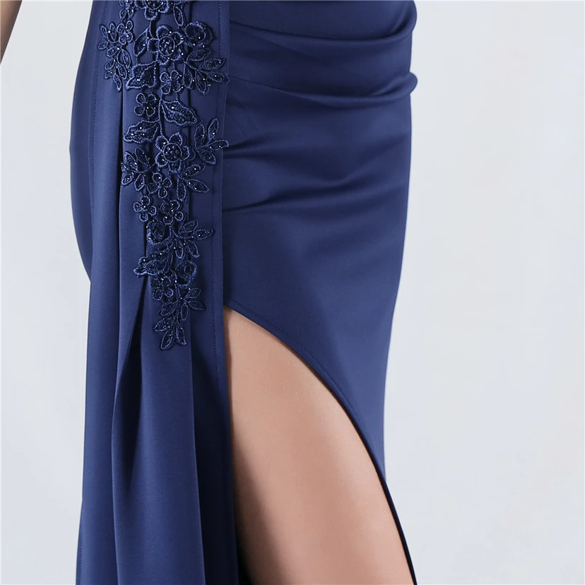 Heavy Hot Diamonds And Flower-Set Waisted Fishbone Satin Evening Dress Annual Meeting Wedding view 54