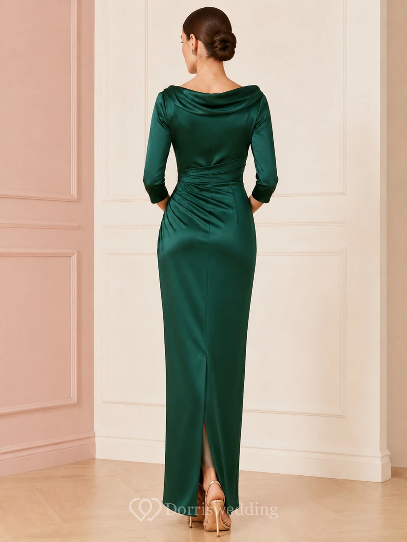 Emerald Cowl Neck Three Quarter Sleeve Draped Sheath Dress view 2