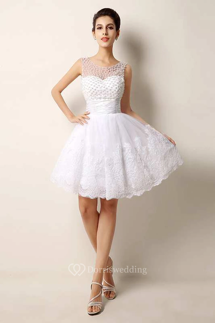 Strapless Scoop Neck Ruched Short Lace Dress