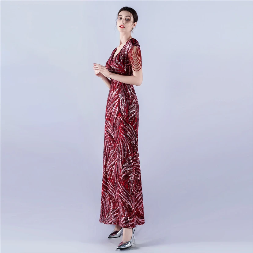 A-Line Big Swing Dress Skirt Encrypted Sequined Craft Beaded Evening Dress view 22