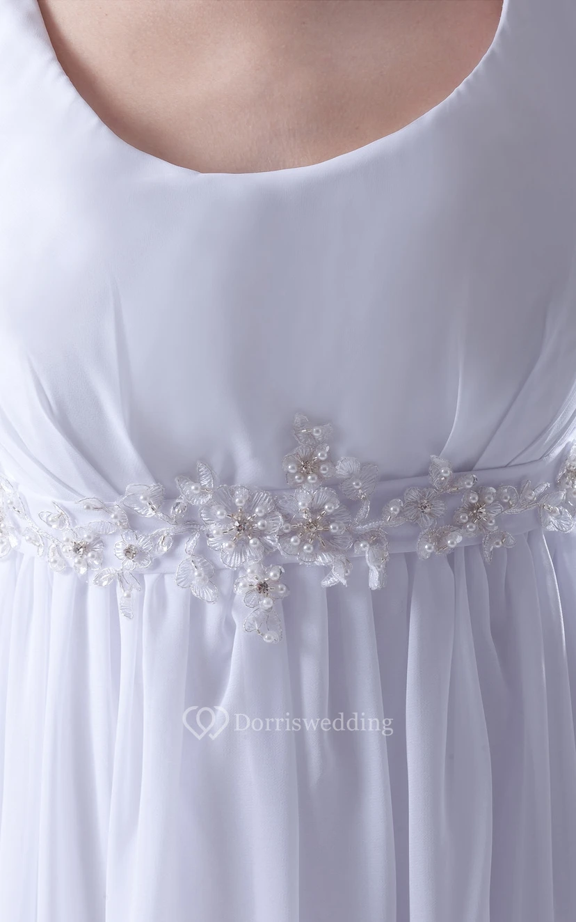 Square-Neck Empire Chiffon Dress With Beaded Sash view 3