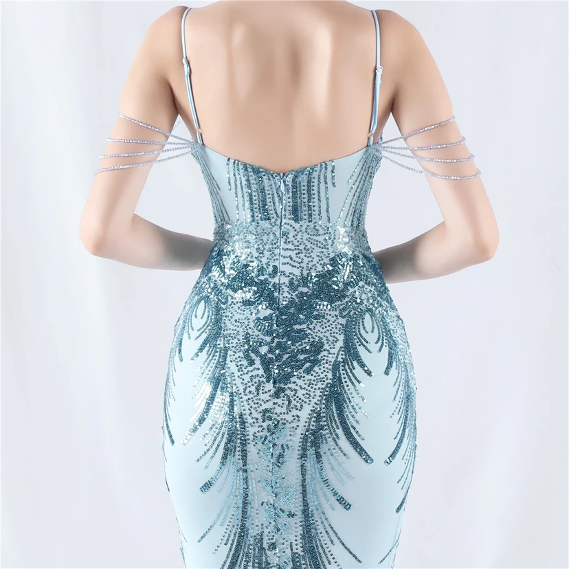 Waist-Reduced Fishbone Shaping Positioning Flower Sequined Anchor Sexy Beaded Suspender Evening Dress view 67