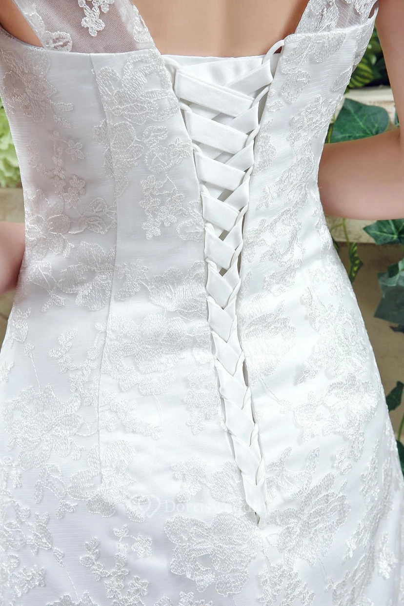 Elegant Lace Sweetheart A-line Wedding Dress Styles Sweep Train Lace-up view 4