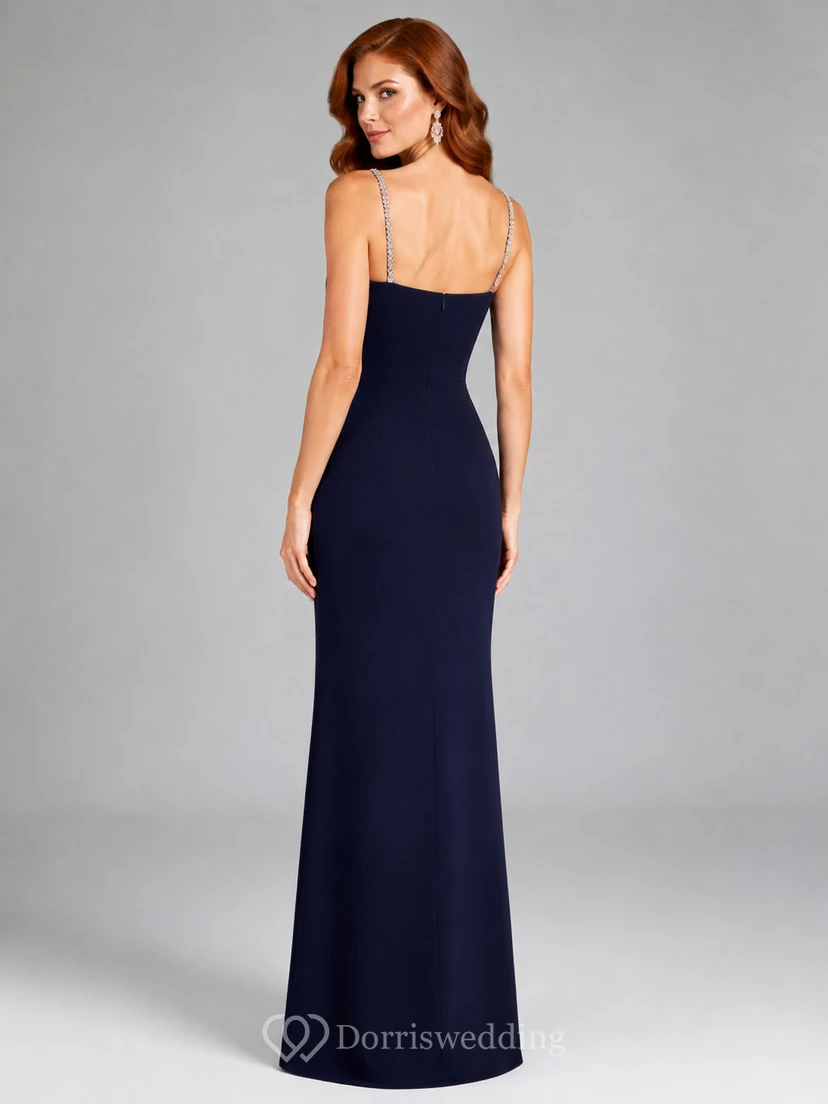 Dunkelblaues, trägerloses, minimalistisches Etui-Abendkleid view 2