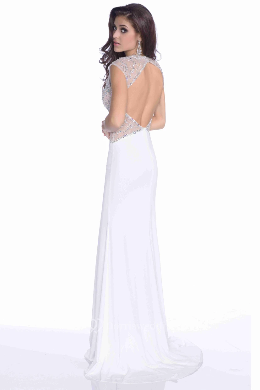 Jersey Mermaid Sleeveless V-Neck Prom Dress With Keyhole Back And Sequined Bodice view 2