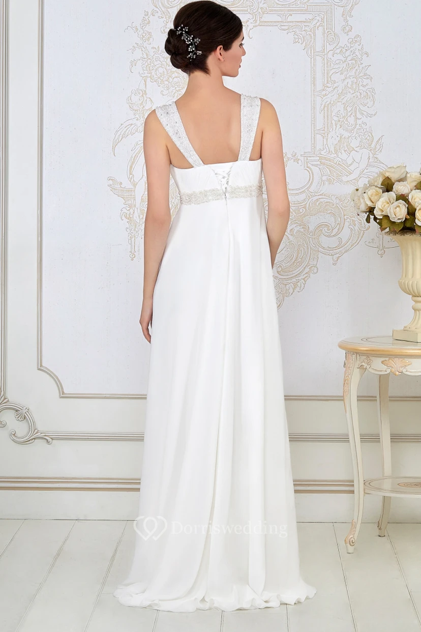 Etuikleid aus Chiffon, langes Empire-Kleid mit Raffungen, ärmellos und trägerlos, mit Taillenschmuck view 2