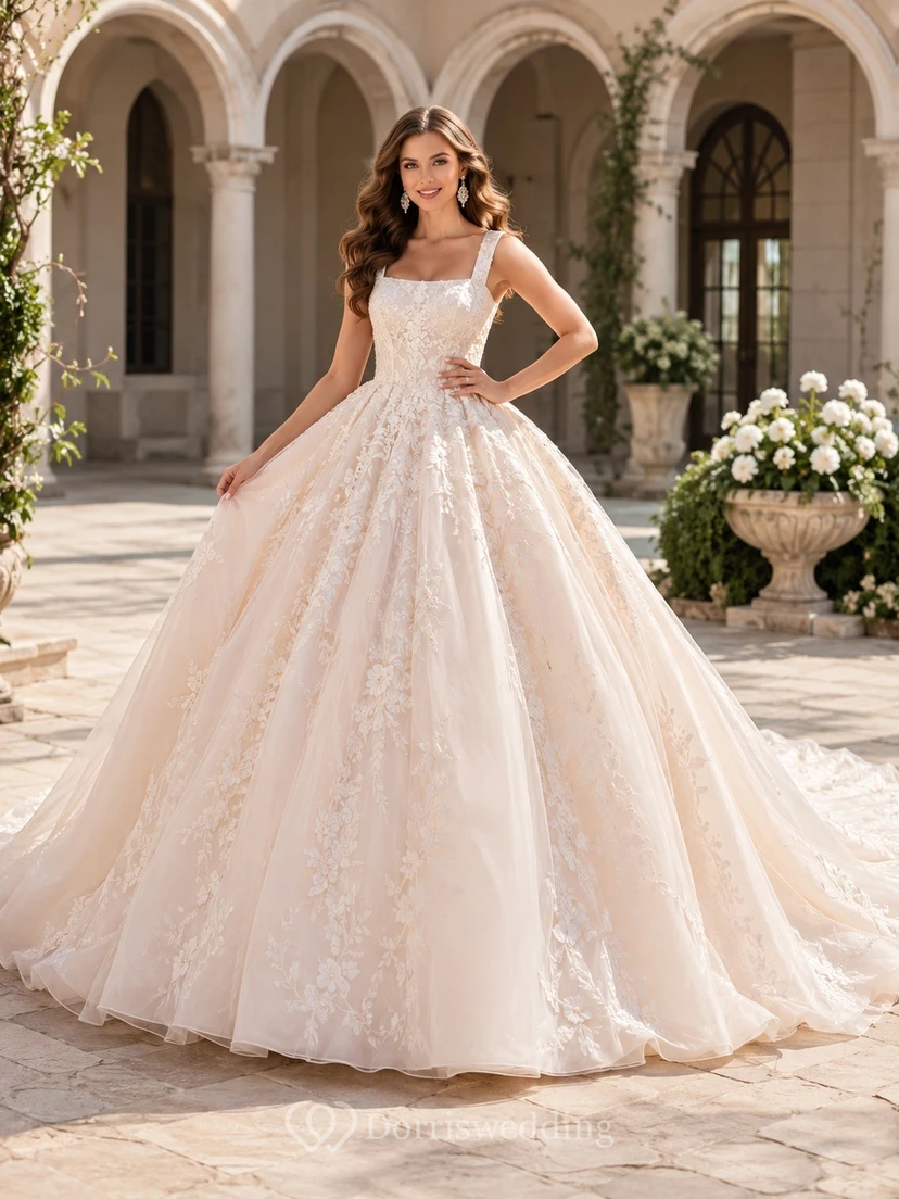 Simple Floor-length Sleeveless Bridal Ceremony Formal Straps Dress Ball Gown