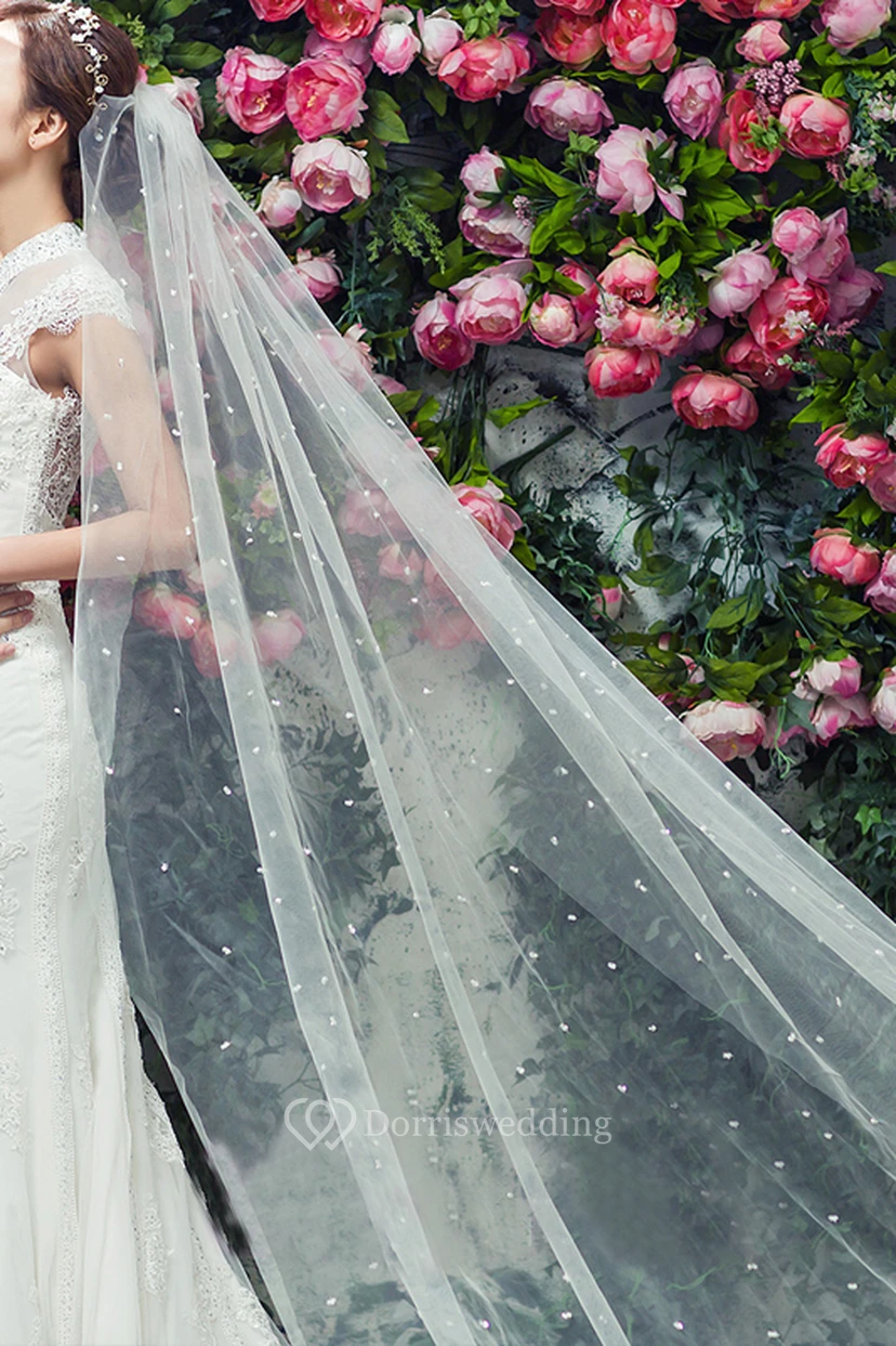 Fairy Long Tulle Bridal Veil With Pearl