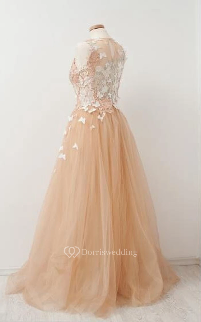 Sleeveless A-line Long Pleats Lace Appliques Dress view 2