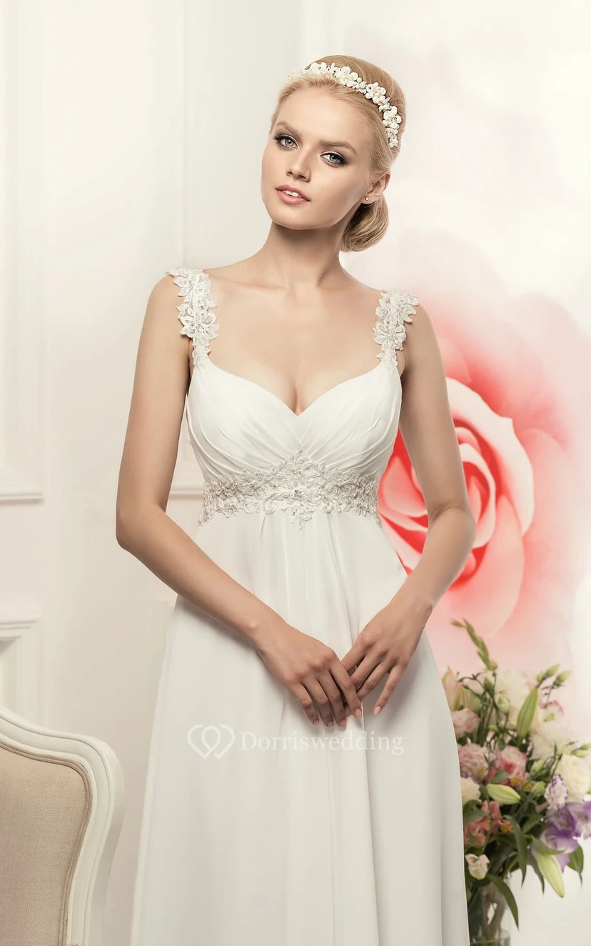 Robe fourreau sans manches à bretelles longues, dos corset empire, en mousseline avec bijoux de taille et plis view 2