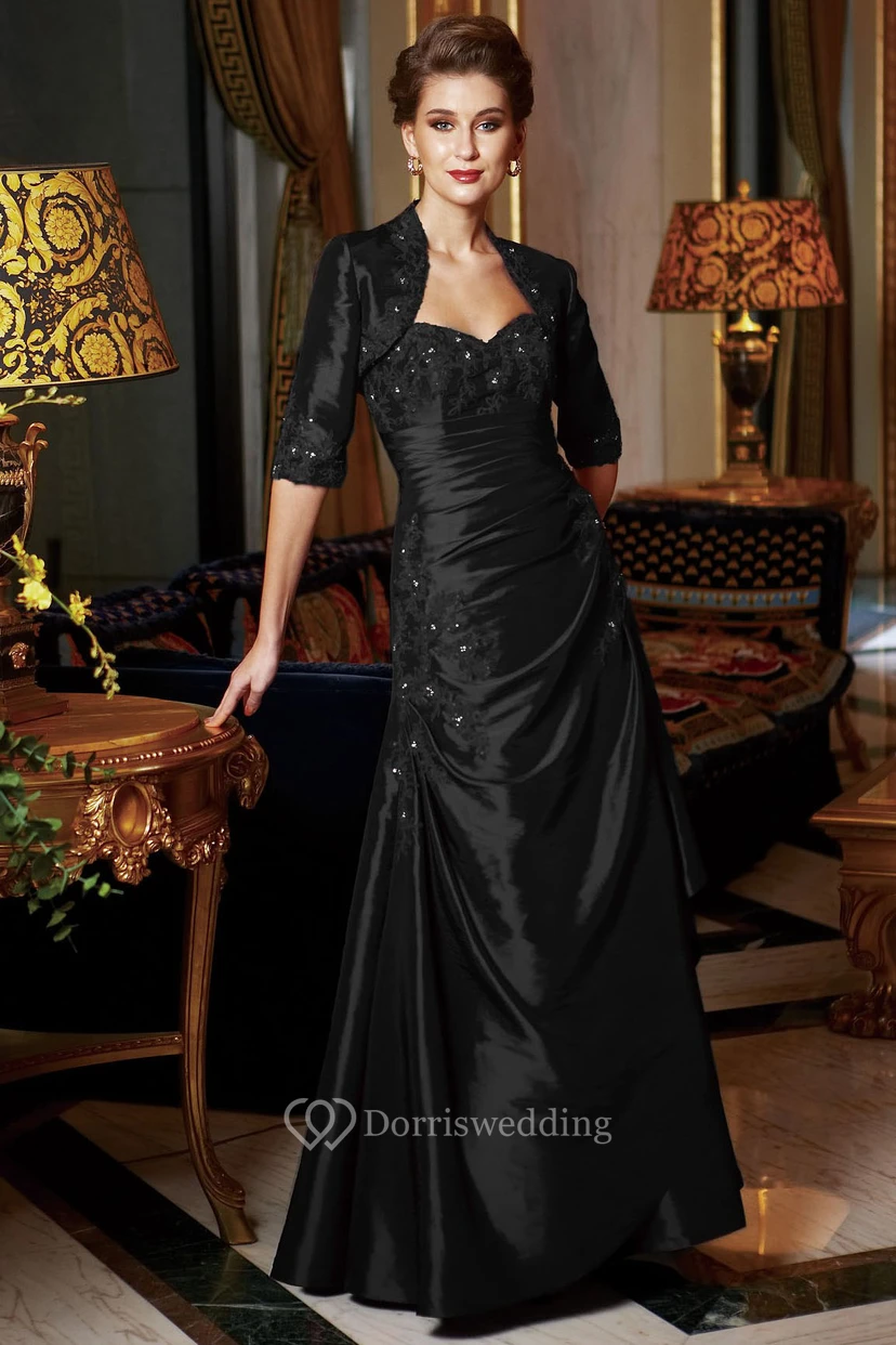 Sweetheart Long Mother Of The Bride Dress With Sequins And Half-Sleeved Jacket